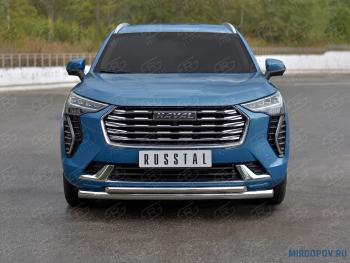 13 999 р. Защита переднего бампера d63 секции d42 дуга (кроме COMFORT) Russtal  Haval Jolion (2020-2024) дорестайлинг (серая). Увеличить фотографию 1