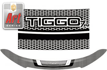 2 399 р. Дефлектор капота CA-Plastic  Chery Tiggo 7 PRO (2019-2024) (серия Art белая). Увеличить фотографию 1