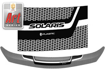 2 059 р. Дефлектор капота CA-Plastic  Hyundai Solaris  1 седан (2014-2017) (Серия Art черная). Увеличить фотографию 1