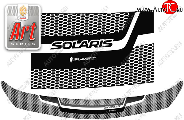 2 059 р. Дефлектор капота CA-Plastic  Hyundai Solaris  1 седан (2014-2017) (Серия Art черная)