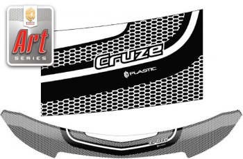 2 159 р. Дефлектор капота CA-Plastic  Chevrolet Cruze  седан (2009-2015) (серия ART графит). Увеличить фотографию 1