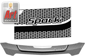 2 199 р. Дефлектор капота CA-Plastic  Chevrolet Spark  M300 (2010-2015) (серия ART графит). Увеличить фотографию 1
