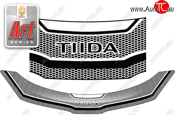 2 199 р. Дефлектор капота CA-Plastic  Nissan Tiida Latio  C11 (2004-2012) (Серия Art серебро)