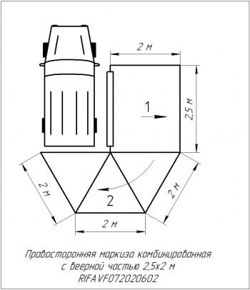 26 999 р. Маркиза автомобильная РИФ комбинированная (прямоугольная с веерной частью) 2,5х2,0 м (правая) (rifavf072020602). Увеличить фотографию 27