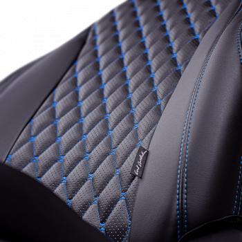 13 699 р. Комплект чехлов для сидений, (РЗС 40/60+подл.+отд.бок,2П+1Г Орегон), БАЙРОН , Lord Autofashion  KIA Optima  3 TF (2010-2013) (черный, вставка черная, строчка синяя). Увеличить фотографию 4