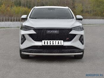 13 399 р. Защита переднего бампера d63 секции SLITKOFF  Haval F7x (2022-2024) рестайлинг (нержавейка полированная). Увеличить фотографию 1