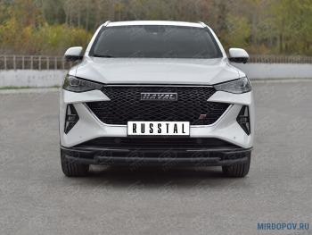 12 349 р. Защита переднего бампера d63*42 дуга SLITKOFF  Haval F7x (2022-2024) рестайлинг (нержавейка окрашенная в черный цвет). Увеличить фотографию 1