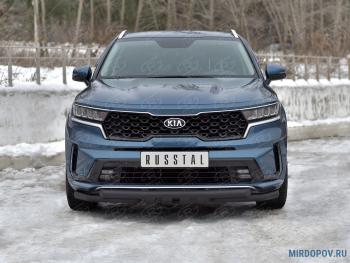 10 899 р. Защита переднего бампера d63 мм секции-d63 мм уголки+клыки Russtal KIA Sorento MQ4 (2020-2022) (нержавейка). Увеличить фотографию 1