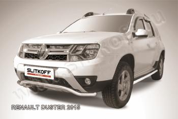 9 999 р. Защита переднего бампера (нержавейка, волна 57) Slitkoff  Renault Duster  HS (2015-2021) рестайлинг (полированная). Увеличить фотографию 1