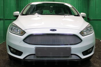Защитная сетка в бампер (верх, ячейка 3х7 мм, кроме компл.Titanium) Alfeco Стандарт Ford Focus 3 универсал рестайлинг (2014-2019)  (Хром)