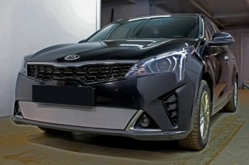 3 579 р. Защитная сетка в бампер (низ, ячейка 3х7 мм) Alfeco Стандарт  KIA Rio  X (2020-2024) (Хром). Увеличить фотографию 3