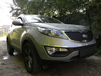 3 589 р. Защитная сетка в бампер (верх, ячейка 3х7 мм) Alfeco Стандарт  KIA Sportage  3 SL (2014-2016) (Чёрная). Увеличить фотографию 1