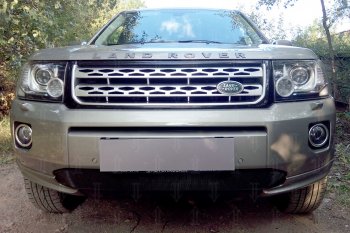 3 199 р. Защитная сетка в бампер (бензин, низ, ячейка 3х7 мм) Alfeco Стандарт  Land Rover Freelander  L359 (2010-2012) (Чёрная). Увеличить фотографию 1