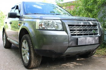 3 399 р. Защитная сетка в бампер (низ, ячейка 3х7 мм) Alfeco Стандарт  Land Rover Freelander  L359 (2006-2010) (Хром). Увеличить фотографию 2