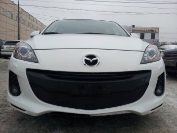 Защитная сетка в бампер (низ, ячейка 3х7 мм) Alfeco Стандарт Mazda 3/Axela BL рестайлинг седан (2011-2013)  (Чёрная)