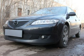 3 099 р. Защитная сетка в бампер (верх, ячейка 3х7 мм) Alfeco Стандарт  Mazda 6  GG (2002-2005) (Чёрная). Увеличить фотографию 3