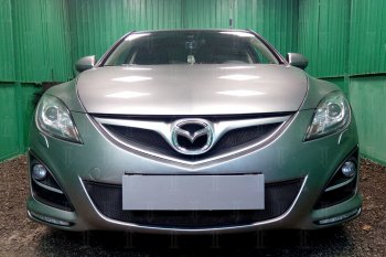 3 099 р. Защитная сетка в бампер (низ, ячейка 3х7 мм) Alfeco Стандарт  Mazda 6  GH (2010-2012) (Чёрная). Увеличить фотографию 1