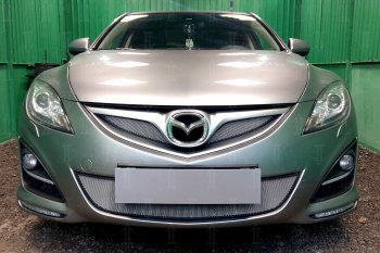 Защитная сетка в бампер (низ, ячейка 3х7 мм) Alfeco Стандарт Mazda (Мазда) 6  GH (2010-2012) GH рестайлинг лифтбэк, рестайлинг седан, рестайлинг универсал ()