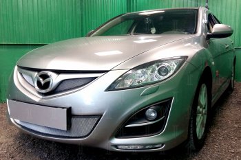 3 199 р. Защитная сетка в бампер (низ, ячейка 3х7 мм) Alfeco Стандарт  Mazda 6  GH (2010-2012) рестайлинг лифтбэк, рестайлинг седан, рестайлинг универсал (Хром). Увеличить фотографию 2