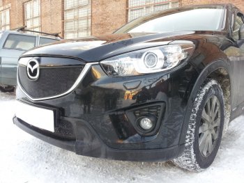 3 399 р. Защитная сетка в бампер (верх, ячейка 3х7 мм) Alfeco Стандарт  Mazda CX-5  KE (2011-2014) (Чёрная). Увеличить фотографию 2