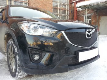 2 899 р. Защитная сетка в бампер (низ, ячейка 3х7 мм) Alfeco Стандарт  Mazda CX-5  KE (2011-2014) (Чёрная). Увеличить фотографию 2