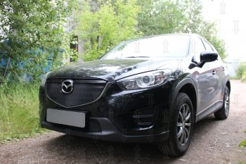 3 399 р. Защитная сетка в бампер (верх, ячейка 3х7 мм) Alfeco Стандарт  Mazda CX-5  KE (2015-2017) (Чёрная). Увеличить фотографию 2