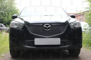 3 399 р. Защитная сетка в бампер (верх, ячейка 3х7 мм) Alfeco Стандарт  Mazda CX-5  KE (2015-2017) (Чёрная). Увеличить фотографию 1