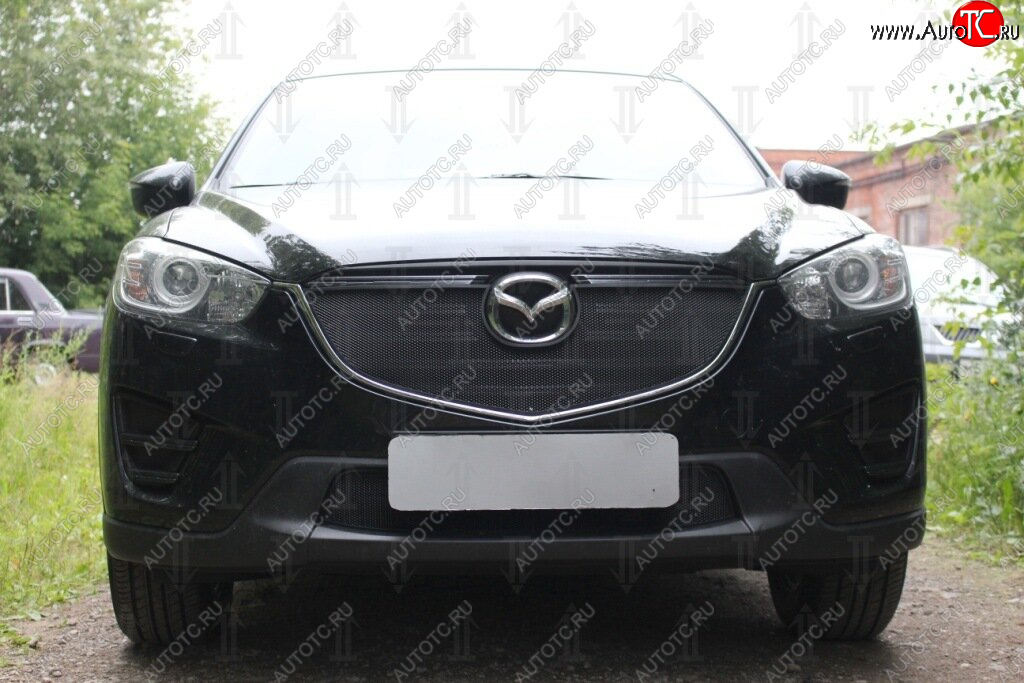 3 399 р. Защитная сетка в бампер (верх, ячейка 3х7 мм) Alfeco Стандарт  Mazda CX-5  KE (2015-2017) (Чёрная)
