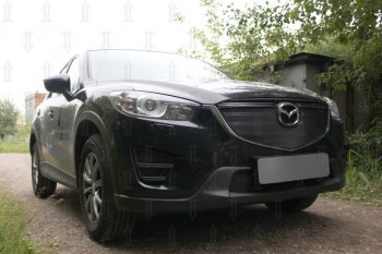 3 399 р. Защитная сетка в бампер (верх, ячейка 3х7 мм) Alfeco Стандарт  Mazda CX-5  KE (2015-2017) рестайлинг (Чёрная). Увеличить фотографию 3