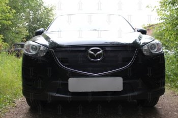 3 899 р. Защитная сетка в бампер (верх, с парктроником, ячейка 3х7 мм) Alfeco Стандарт  Mazda CX-5  KE (2015-2017) (Чёрная). Увеличить фотографию 1