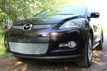 3 399 р. Защитная сетка в бампер (низ, ячейка 3х7 мм) Alfeco Стандарт  Mazda CX-7  ER (2006-2010) (Хром). Увеличить фотографию 3