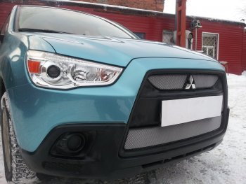 3 099 р. Защитная сетка в бампер (низ, ячейка 3х7 мм) Alfeco Стандарт Mitsubishi ASX дорестайлинг (2010-2012) (Хром). Увеличить фотографию 2