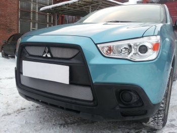 3 099 р. Защитная сетка в бампер (низ, ячейка 3х7 мм) Alfeco Стандарт  Mitsubishi ASX (2010-2012) (Хром). Увеличить фотографию 4