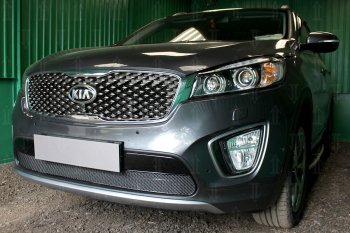 4 299 р. Защитная сетка в бампер (низ, ячейка 4х10 мм) Alfeco Премиум KIA Sorento UM/Prime дорестайлинг (2014-2018) (Чёрная). Увеличить фотографию 2