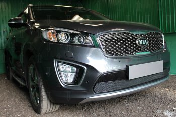 4 299 р. Защитная сетка в бампер (низ, ячейка 4х10 мм) Alfeco Премиум KIA Sorento UM/Prime дорестайлинг (2014-2018) (Чёрная). Увеличить фотографию 3