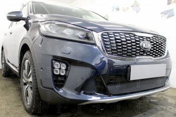 4 199 р. Защитная сетка в бампер (низ, ячейка 4х10 мм) Alfeco Премиум KIA Sorento UM/Prime рестайлинг (2018-2020) (Чёрная). Увеличить фотографию 3