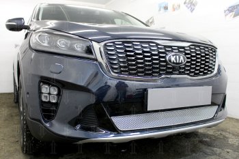 4 299 р. Защитная сетка в бампер (низ, ячейка 4х10 мм) Alfeco Премиум KIA Sorento UM/Prime рестайлинг (2018-2020) (Хром). Увеличить фотографию 2