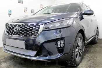 4 299 р. Защитная сетка в бампер (низ, ячейка 4х10 мм) Alfeco Премиум KIA Sorento UM/Prime рестайлинг (2018-2020) (Хром). Увеличить фотографию 3