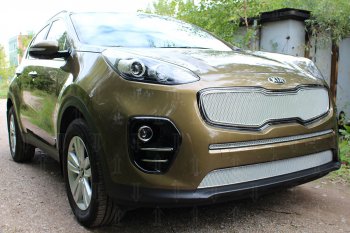 4 799 р. Защитная сетка в бампер (низ, ячейка 4х10 мм) Alfeco Премиум  KIA Sportage  4 QL (2016-2018) (Хром). Увеличить фотографию 2