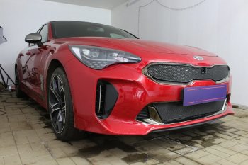 4 099 р. Защитная сетка в бампер (низ, ячейка 4х10 мм) Alfeco Премиум KIA Stinger (2017-2024) (Чёрная). Увеличить фотографию 4