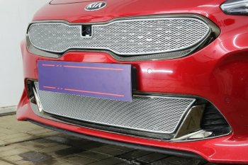 6 299 р. Защитная сетка в бампер (верх, ячейка 4х10 мм) Alfeco Премиум KIA Stinger (2017-2024) (Хром). Увеличить фотографию 2