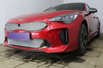 Защитная сетка в бампер (верх, ячейка 4х10 мм) Alfeco Премиум KIA Stinger (2017-2024)  (Хром)