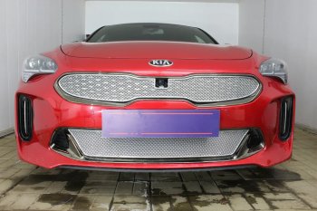 6 299 р. Защитная сетка в бампер (верх, ячейка 4х10 мм) Alfeco Премиум KIA Stinger (2017-2024) (Хром). Увеличить фотографию 3