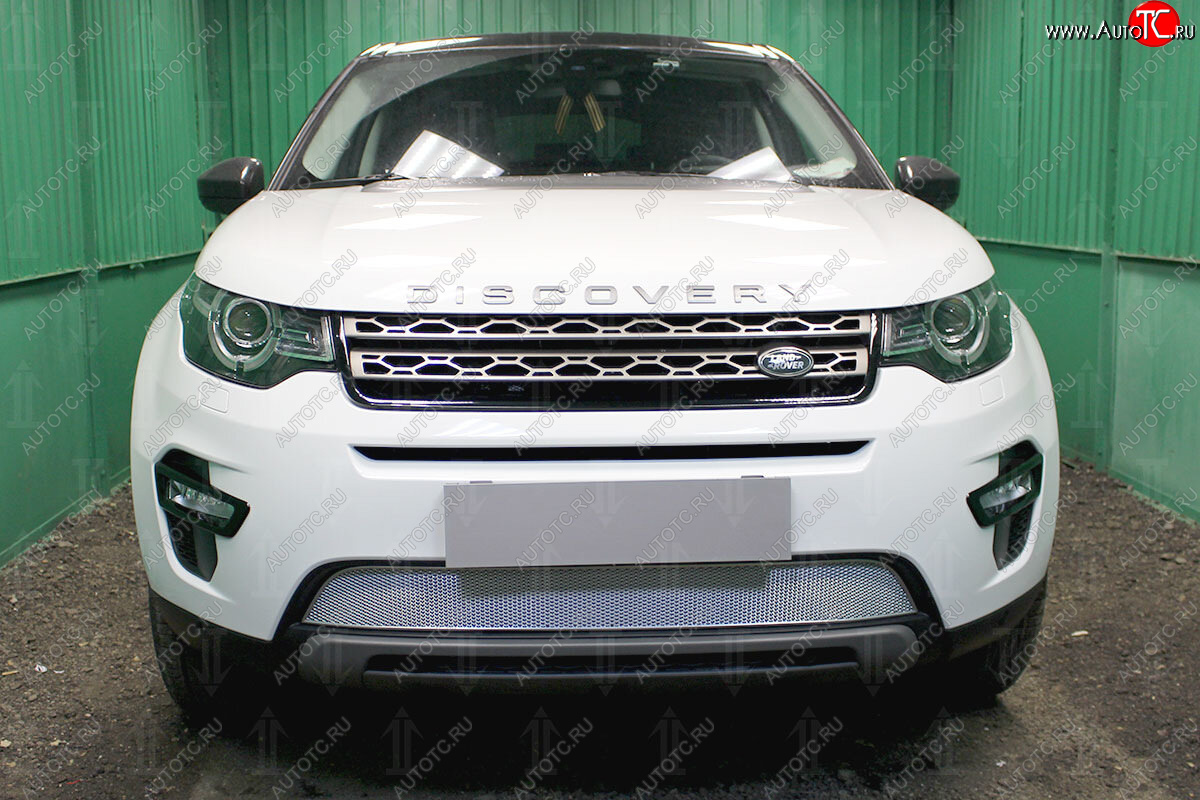 5 249 р. Защитная сетка в бампер (низ, ячейка 4х10 мм) Alfeco Премиум  Land Rover Discovery Sport  L550 (2014-2024) (Хром)
