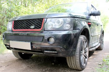 Защитная сетка в бампер (низ, ячейка 4х10 мм) Alfeco Премиум Land Rover Range Rover Sport 1 L320 дорестайлинг (2005-2009)  (Чёрная)
