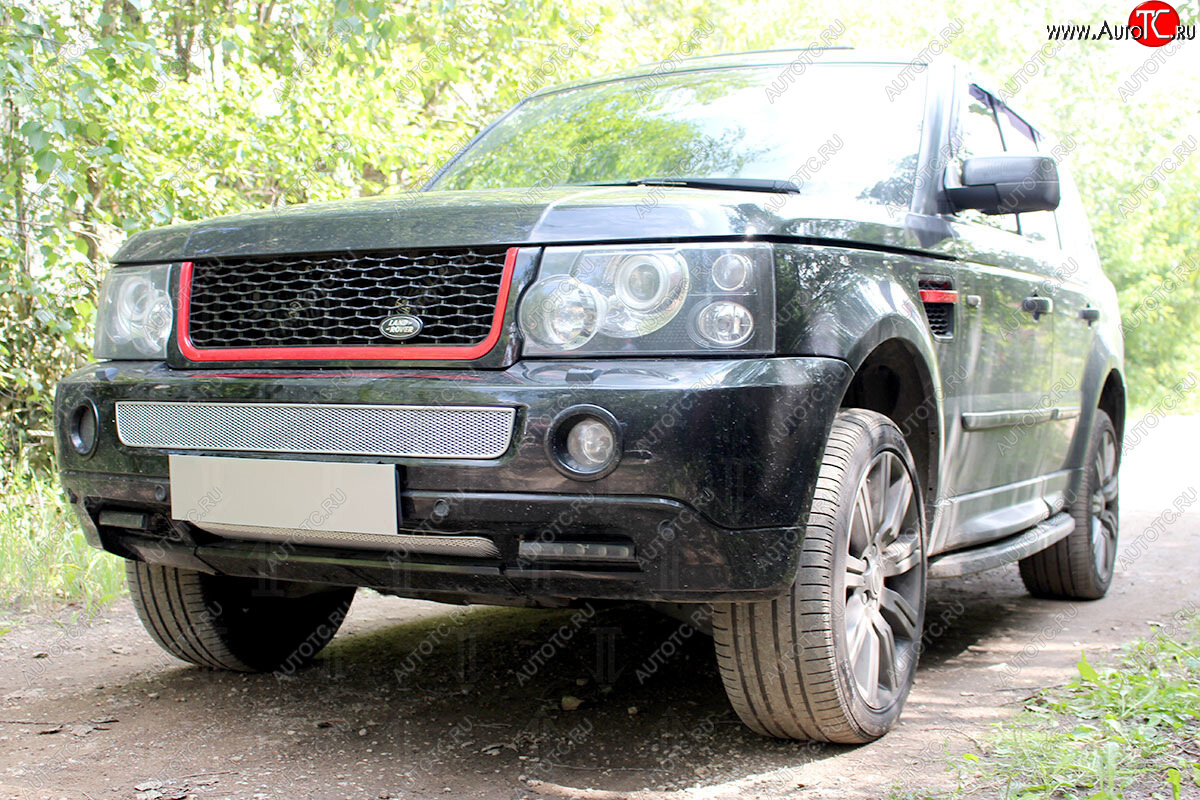 4 599 р. Защитная сетка в бампер (низ, ячейка 4х10 мм) Alfeco Премиум Land Rover Range Rover Sport 1 L320 дорестайлинг (2005-2009) (Хром)