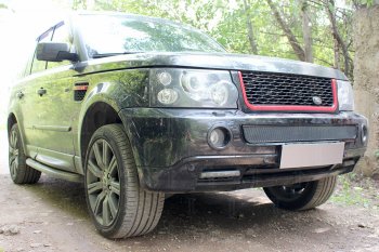 Защитная сетка в бампер (середина, ячейка 4х10 мм) Alfeco Премиум Land Rover Range Rover Sport 1 L320 дорестайлинг (2005-2009)  (Чёрная)