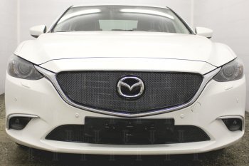 Защитная сетка в бампер (верх, компл. Activ, ячейка 4х10 мм) Alfeco Премиум Mazda 6 GJ 1-ый рестайлинг седан (2015-2018)  (Чёрная)