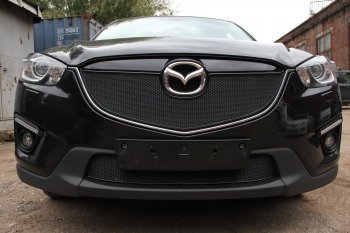 4 199 р. Защитная сетка в бампер (низ, ячейка 4х10 мм) Alfeco Премиум  Mazda CX-5  KE (2011-2017) (Чёрная). Увеличить фотографию 1