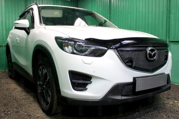 7 599 р. Защитная сетка в бампер (верх, с парктроником, ячейка 4х10 мм) Alfeco Премиум  Mazda CX-5  KE (2015-2017) (Чёрная). Увеличить фотографию 3
